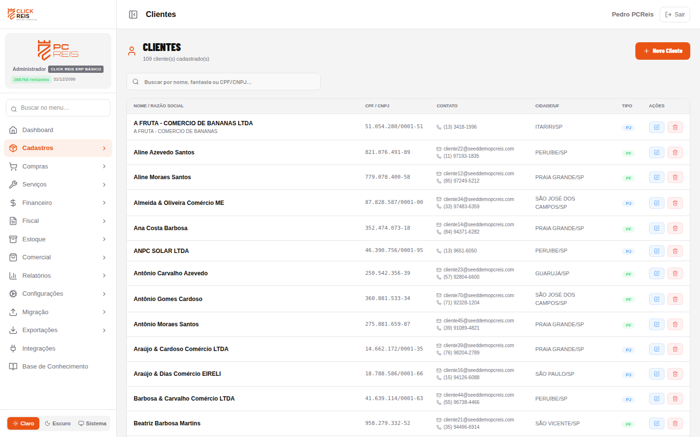 Cadastro de clientes do Click Reis ERP